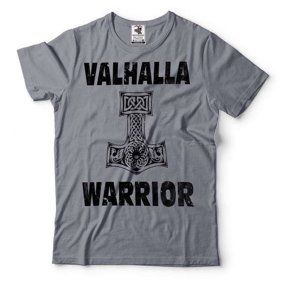 Men's Valhalla T-Shirt Valhalla Warrior Tee Viking Warrior T-Shirt Viking Patriotic Tee (Small Grey)