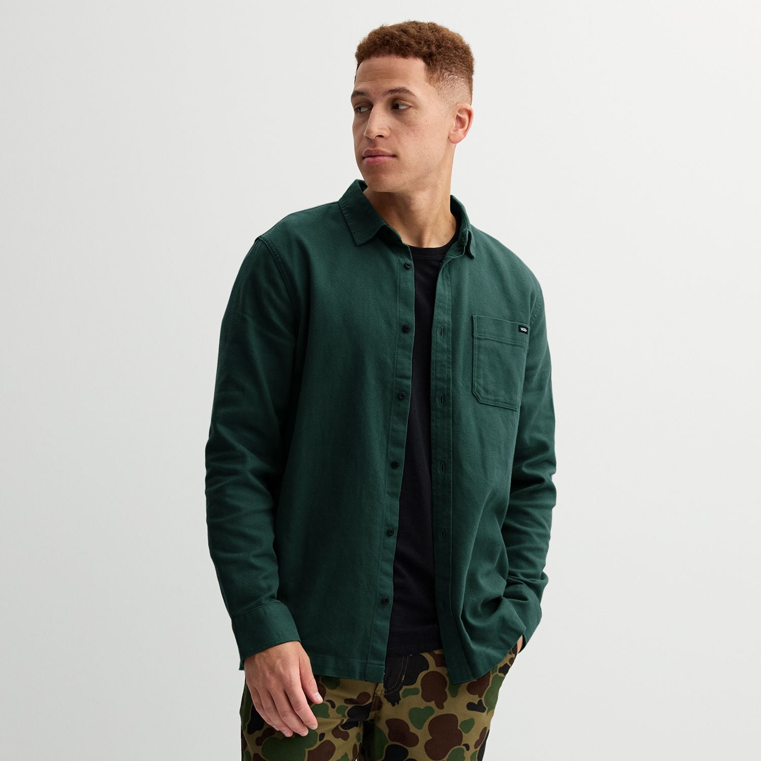 Men's Vans® Long Sleeve Button Front Shirt Color: Green Gables