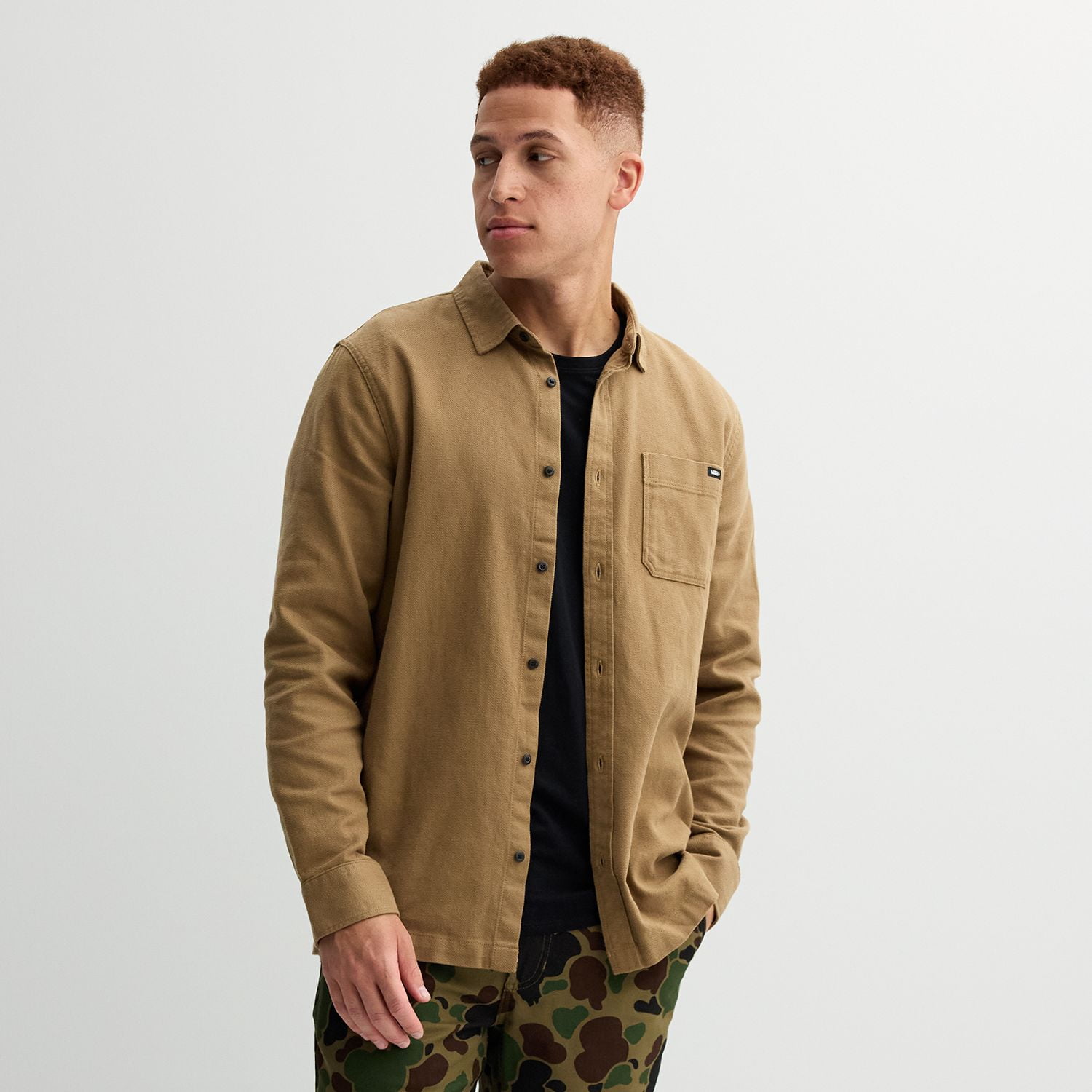 Men's Vans® Long Sleeve Button Front Shirt Color: Otter Size: XL