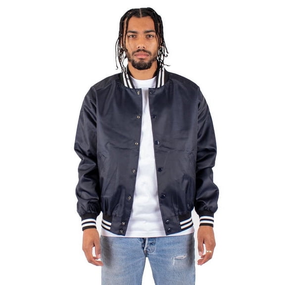 Shaka Wear Men's Varsity Bomber Jacket - Water-Resistant Lightweight Nylon Windbreaker Outerwear Snap Front Jacket Size 2XL - Color Navy