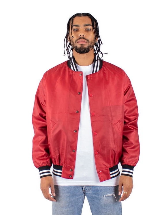 Men's Varsity Bomber Jacket - Lightweight Water-Resistant Snap Front Windbreaker Size M - Color Red