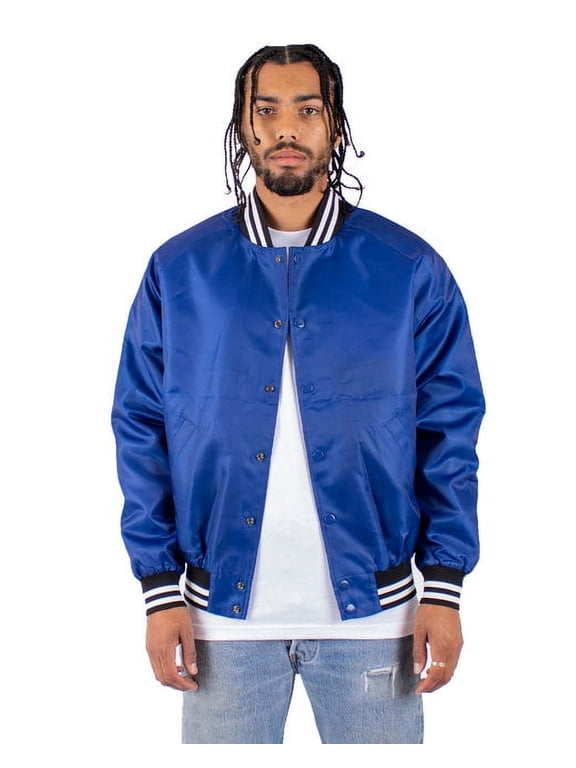 Unisex Streetwear Varsity Bomber Jacket, Royal Blue, Size 2XL - Water-Resistant Lightweight Outerwear