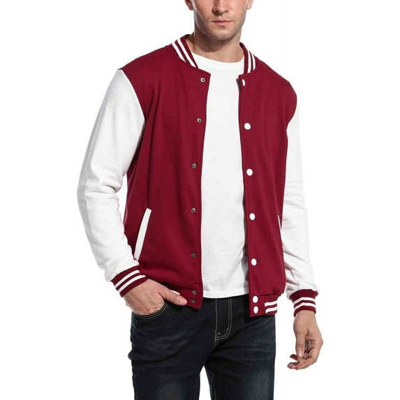 Men's Varsity Jacket Causal Slim Fit Cotton Baseball Bomber Jackets