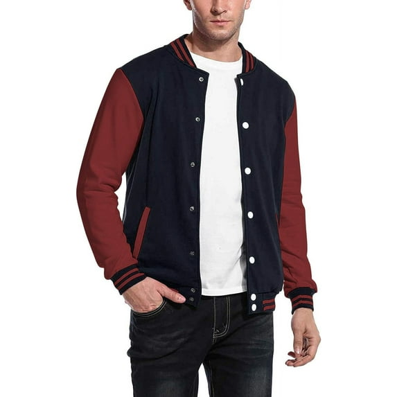 Men's Varsity Jacket Causal Slim Fit Cotton Baseball Bomber Jackets