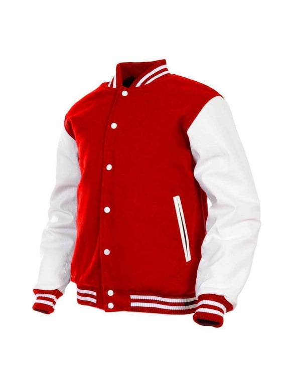 Genuine Leather Sleeve, Wool Blend Letterman Varsity Jacket, Men's, Boys