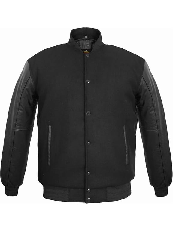 Genuine Leather Sleeve, Wool Blend Letterman Varsity Jacket, Men's, Boys