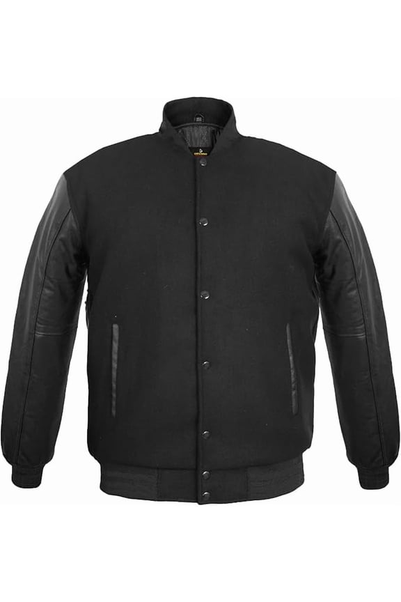 Genuine Leather Sleeve, Wool Blend Letterman Varsity Jacket, Men's, Boys