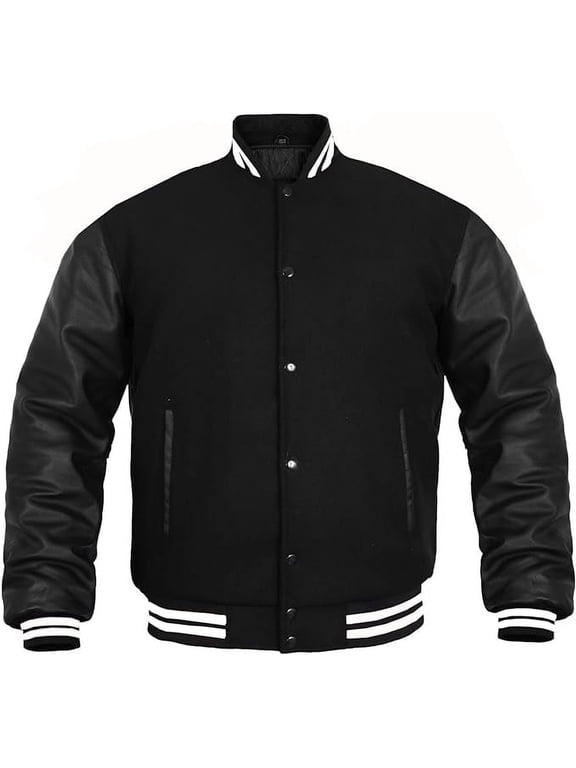 Genuine Leather Sleeve, Wool Blend Letterman Varsity Jacket, Men's, Boys