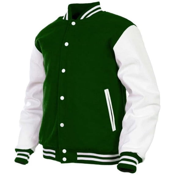DECKRA Genuine Leather Sleeve, Wool Blend Letterman Varsity Jacket, Men's, Boys