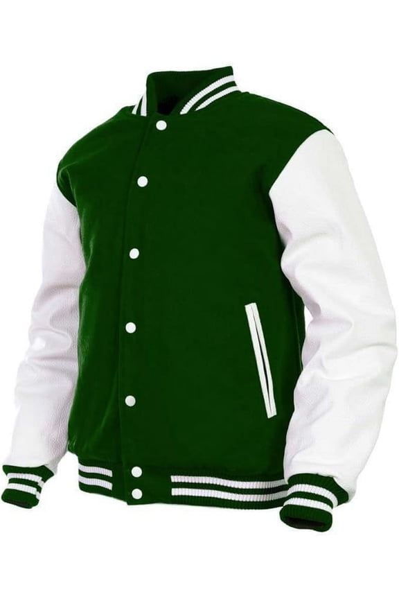 Genuine Leather Sleeve, Wool Blend Letterman Varsity Jacket, Men's, Boys