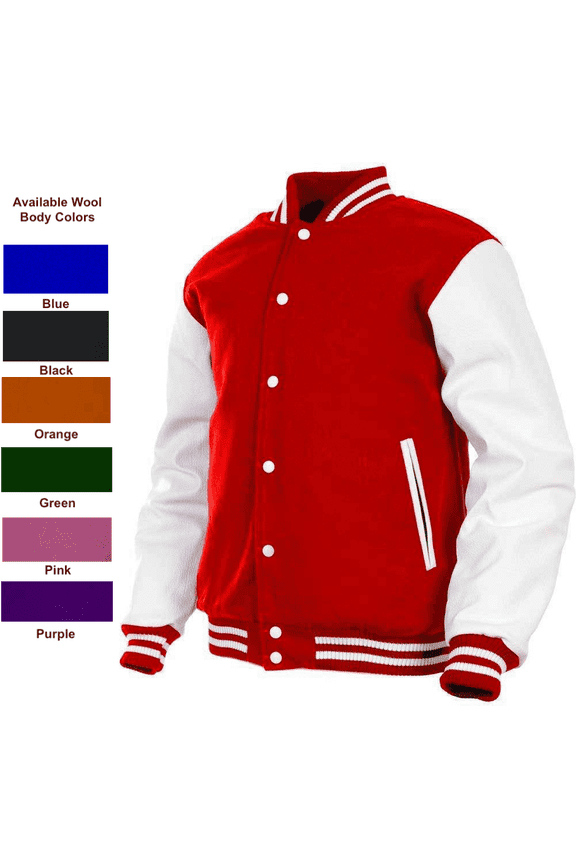 Genuine Leather Sleeve, Wool Blend Letterman Varsity Jacket, Men's, Boys