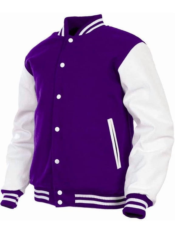 Genuine Leather Sleeve, Wool Blend Letterman Varsity Jacket, Men's, Boys