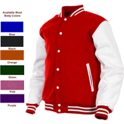 DECKRA Genuine Leather Sleeve, Wool Blend Letterman Varsity Jacket, Mens, Boys