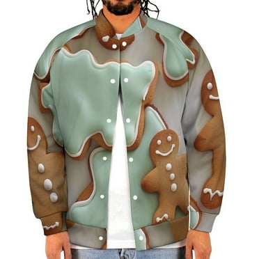 Men's Varsity Jacket Racer Jacket Oversized Baseball Bomber Jackets Unisex Streetwear Coats Ginger Christmas Tree (XXX-Large)
