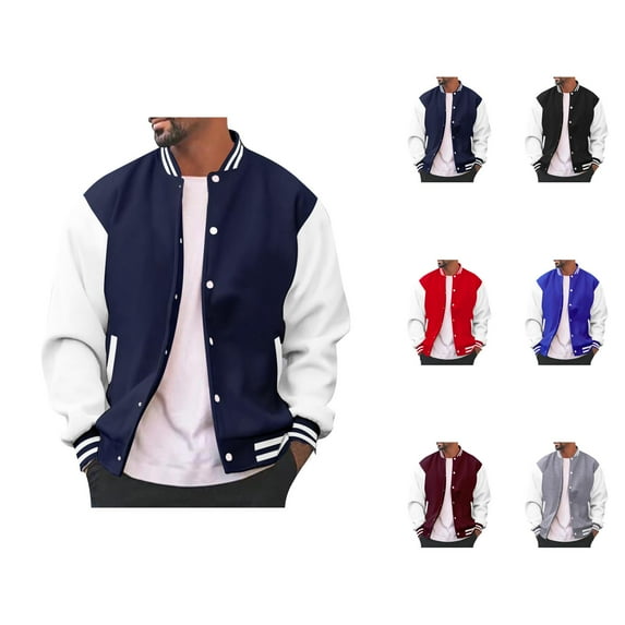 Men's Varsity Jackets Long Sleeve Button Down Loose Fit Casual Classic Baseball Jacket with Pockets Outerwear