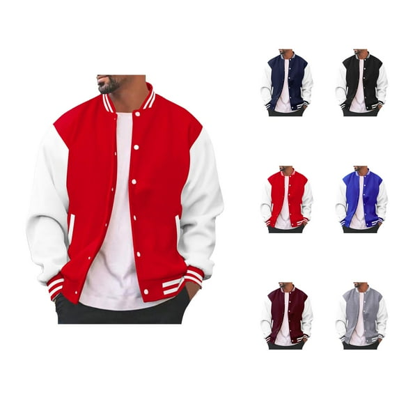 Men's Varsity Jackets Long Sleeve Button Down Loose Fit Casual Classic Baseball Jacket with Pockets Outerwear