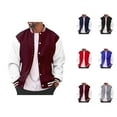 thumbnail image 1 of Men's Varsity Jackets Long Sleeve Button Down Loose Fit Casual Classic Baseball Jacket with Pockets Outerwear, 1 of 8