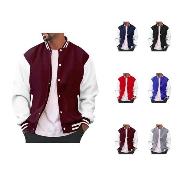 Men's Varsity Jackets Long Sleeve Button Down Loose Fit Casual Classic Baseball Jacket with Pockets Outerwear