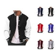 thumbnail image 1 of Men's Varsity Jackets Long Sleeve Button Down Loose Fit Casual Classic Baseball Jacket with Pockets Outerwear, 1 of 7