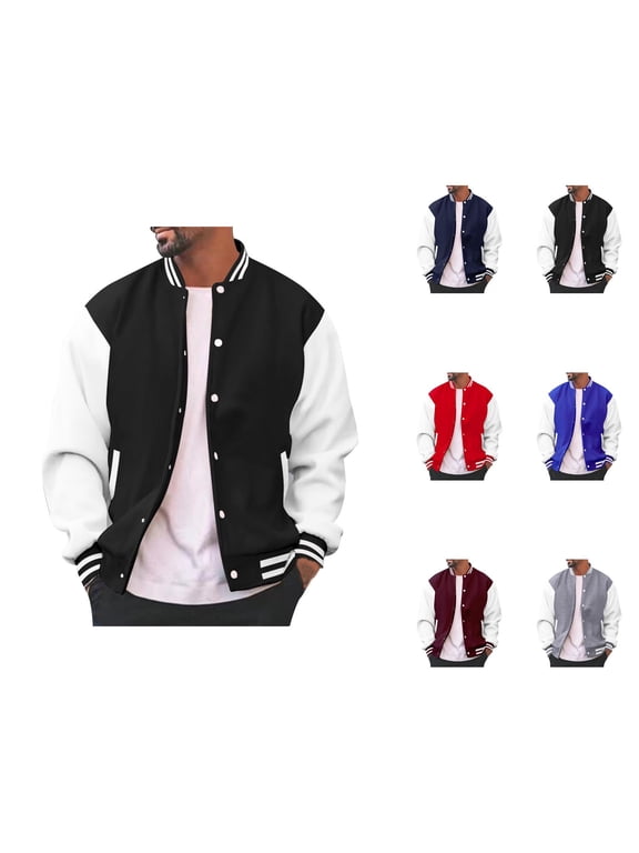 Men's Varsity Jackets Long Sleeve Button Down Loose Fit Casual Classic Baseball Jacket with Pockets Outerwear
