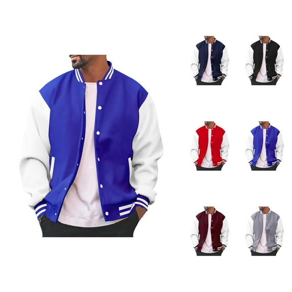 Men's Varsity Jackets Long Sleeve Button Down Loose Fit Casual Classic Baseball Jacket with Pockets Outerwear
