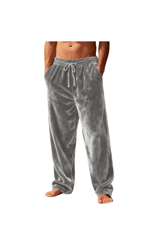 Men's Velour Casual Pants Loose-Fit with Elastic Waistband and Drawstring, Soft and Comfortable Trousers Ideal for Daily Wear, Lounge and Home Leisure Activities,Gray,L