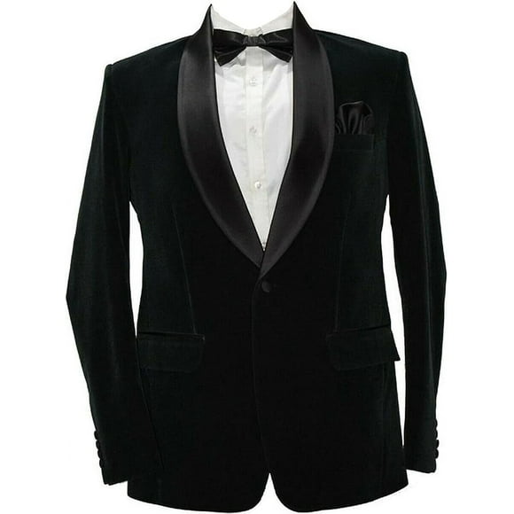 Men's Velvet Blazer Black Two Button Solid Slim Fit Blazer Sport Coat for Dinner Prom Wedding & All Ocasion