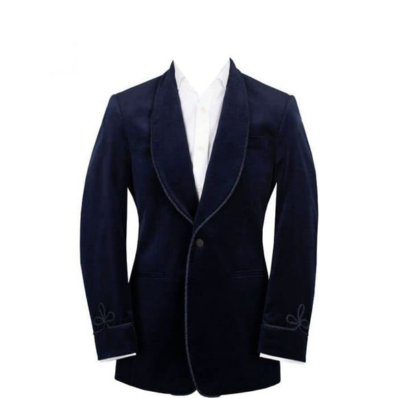 Men's Velvet Blazer Shawl Lapel One Button Velour Suit Jacket Tuxedo Jackets Navy Blue for Wedding Prom Party Dinner & All Occasion