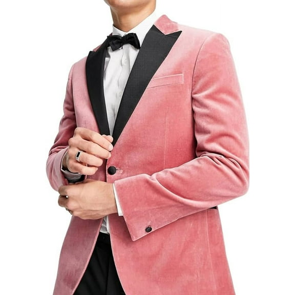 Men's Velvet Blazer Shawl Lapel Velour Suit Jacket Pink One Button Tuxedo Jackets for Wedding Prom Party Dinner & All Ocasion 