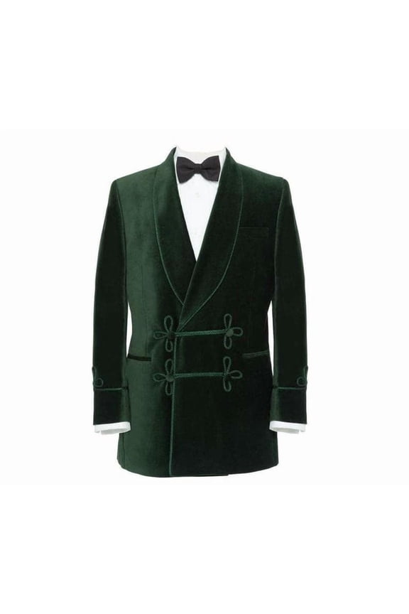Men’s Velvet Embroidered Tuxedo Blazer | Slim Fit Formal Jacket with Shawl Lapel & Toggle Closure | Wedding Party Coat