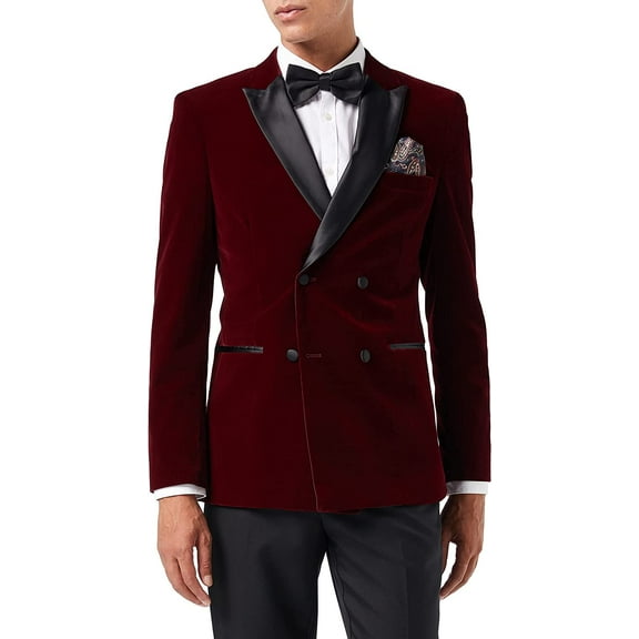 Men’s Velvet Double Breasted Tuxedo Suit Jacket Smoking Dinner Blazer Retro Classic Tailored Fit
