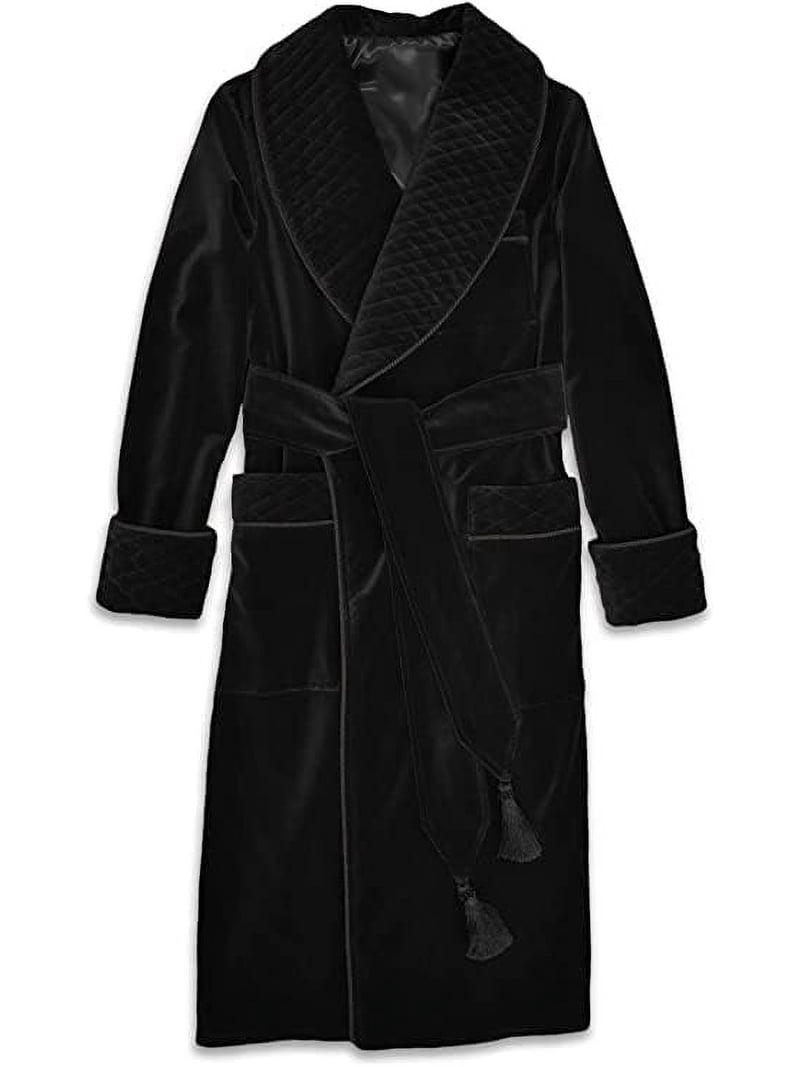 Men's Velvet Dressing Gown Black Quilted Luxury Gentleman Quilted Robes  Smoking Jacket Long&nbsp; - Walmart.com