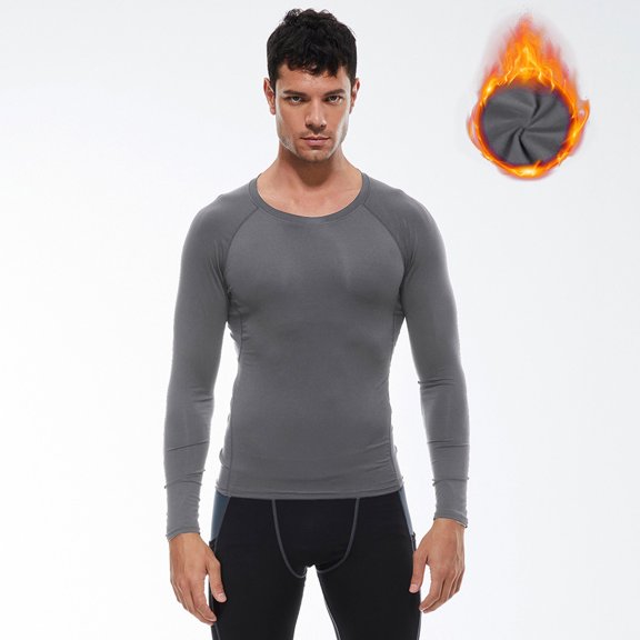 Men's Velvet Fitness Compression Shirt for Running Training Elastic Long Sleeve Performance Athletic Wear