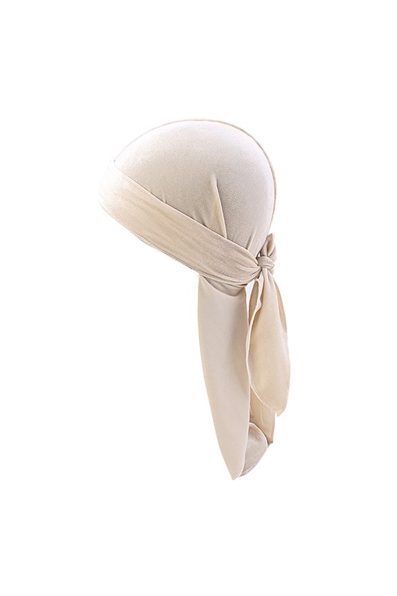 Men's Velvet Long-Tail Headwrap Chemo Hat Beige