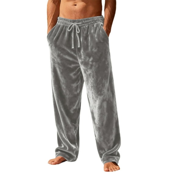 Men’s Velvet Lounge Pants Drawstring Waist Relaxed Fit Full Length Sleepwear Pajama Bottoms Casual Homewear Trousers With Pockets