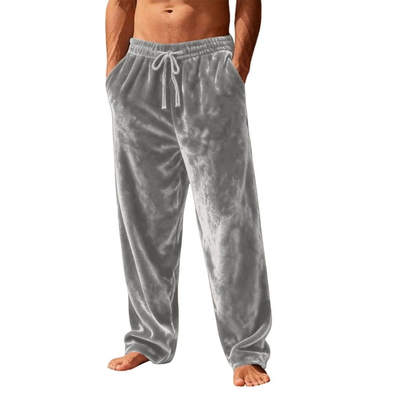 Men's Velvet Plush Warm Pajama Pants Fluffy Soft Sleepwear Solid Color Homewear Grey M