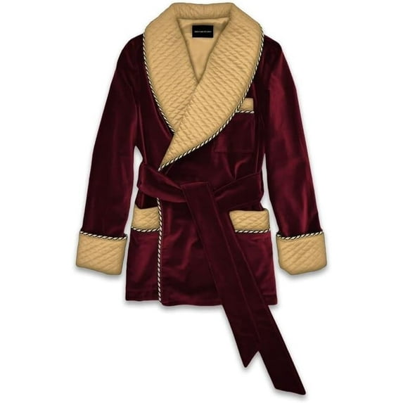 Men's Velvet Smoking Jacket Quilted Robes Coat 