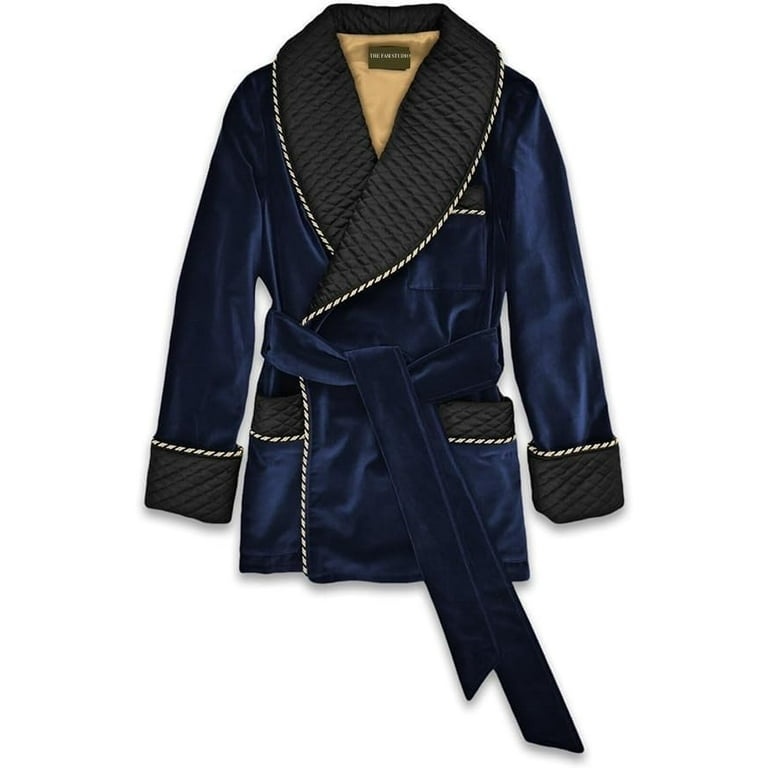 Men s Velvet Smoking Jacket Quilted Robes Coat Walmart