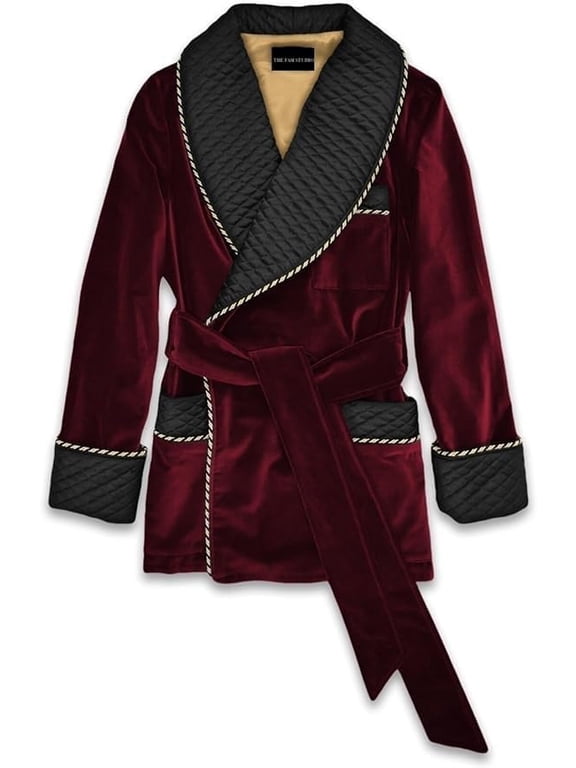 Men's Velvet Smoking Jacket Quilted Robes Coat 