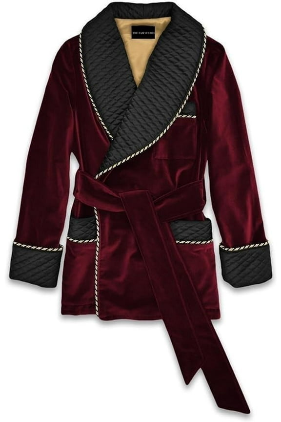 Men's Velvet Smoking Jacket Quilted Robes Coat 