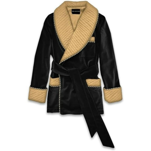 Men's Velvet Smoking Jacket Quilted Robes Coat 