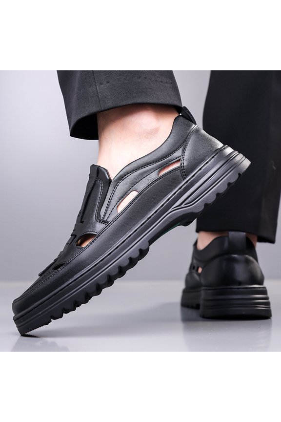 Men's Versatile Walking Shoes - Breathable Cut-Out Design Combined with Soft Man-Made Upper, Stylish Slip-On Loafer Style Suitable for Extended Walking， Lightweight Non-Slip Rubber-Like Outsole