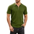 thumbnail image 1 of Men's Vertical Ribbed Knit Quarter Zip Polo Shirts, Short Sleeve Collared Casual Knitwear Army Green, 1 of 6