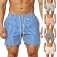 thumbnail image 1 of Men's Vertical Striped Athletic Short Pants 6" Inseam Quick Dry Beach Short Pants with Pockets Elastic Waist Drawstring for Workout, 1 of 4
