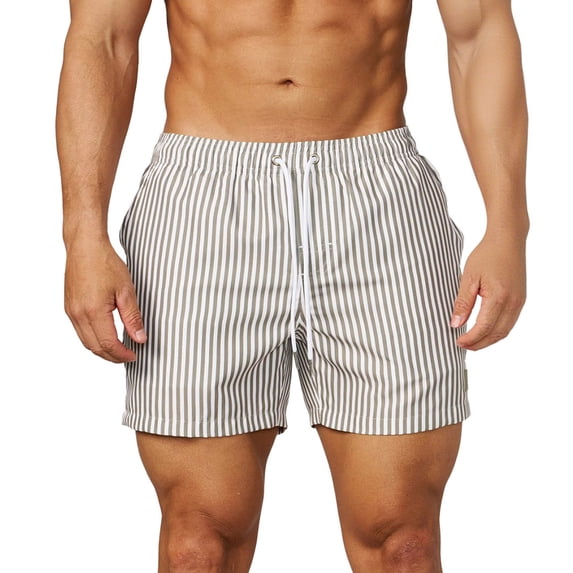 Men's Vertical Striped Athletic Short Pants 6" Inseam Quick Dry Beach Short Pants with Pockets Elastic Waist Drawstring for Workout