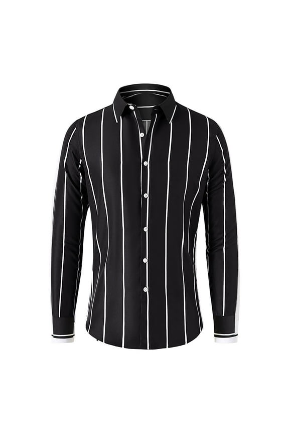 Men's Vertical Stripes Dress Shirts, Slim Fit Long Sleeve Button Down Shirts Formal Business Work Suit Shirts