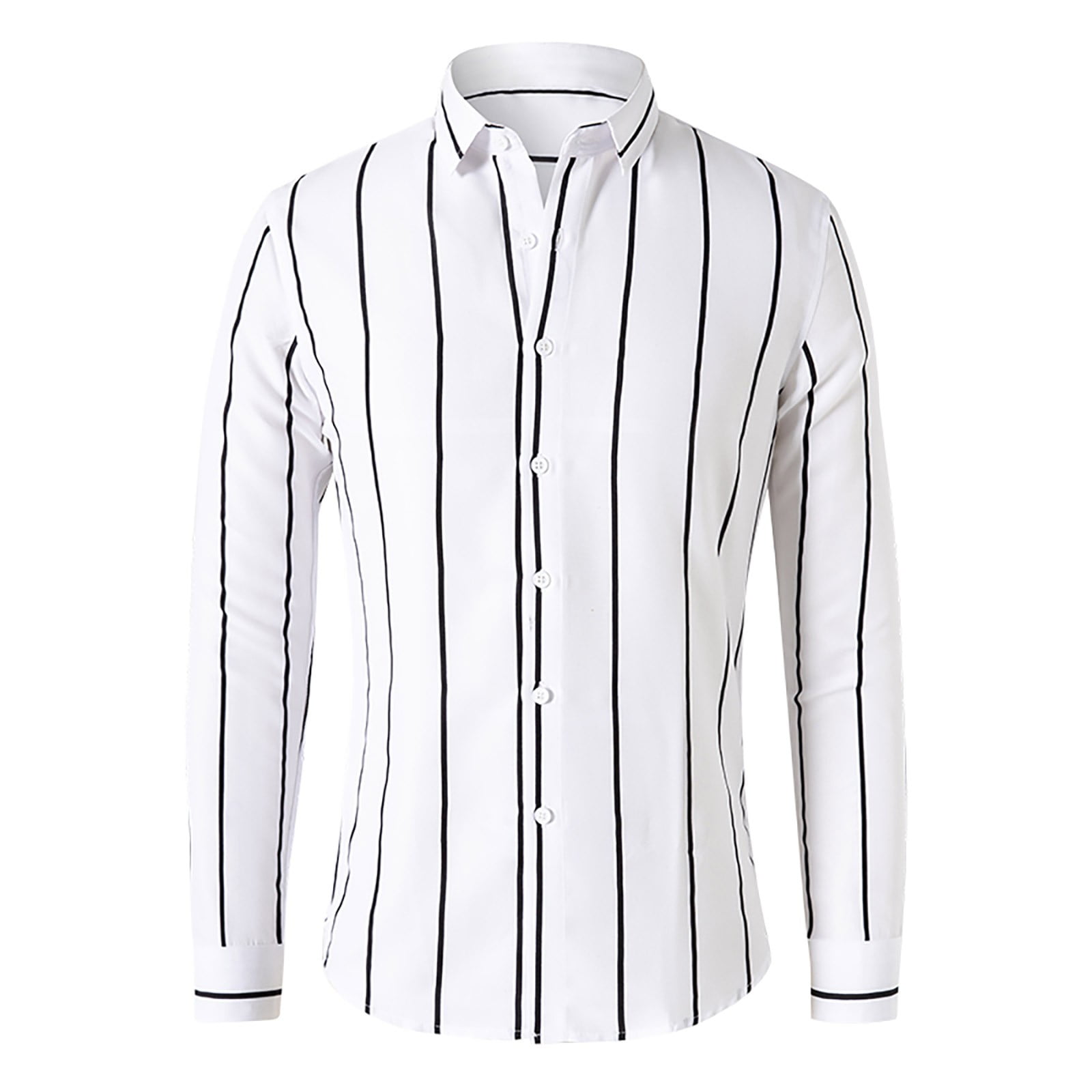 Button Down Black And White Striped Shirt Mens Long Sleeve