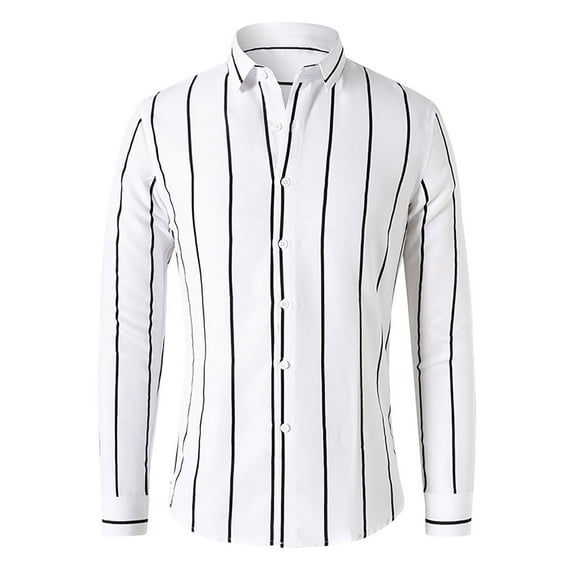 Men's Vertical Stripes Dress Shirts, Slim Fit Long Sleeve Button Down Shirts Formal Business Work Suit Shirts