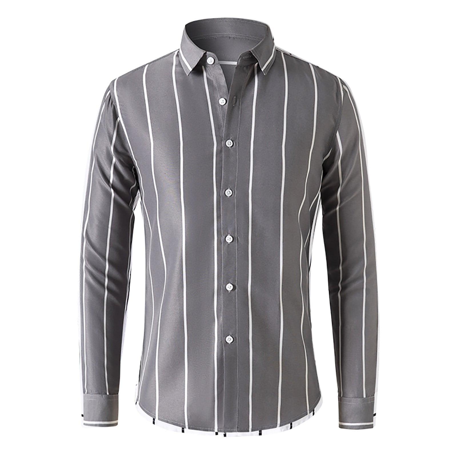 Oplxuo Men's Vertical Stripes Dress Shirts, Slim Fit Long Sleeve Button Down Shirts Formal Business Work Suit Shirts, Size: Medium, White