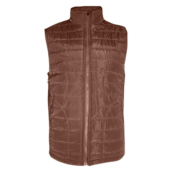 Men's Vest Full Zip Puffer Lightweight Polyester Winter Quilted Jacket Top, Brown, L